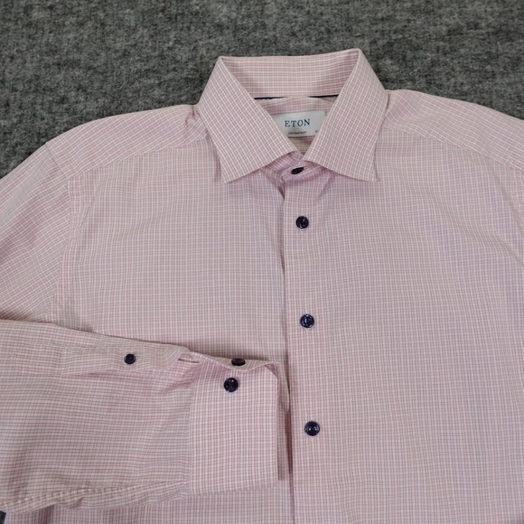 Eton Other - ETON Dress Shirt‎ Mens 46 -16 1/2 Pink Micro Check Long Sleeve Button Up